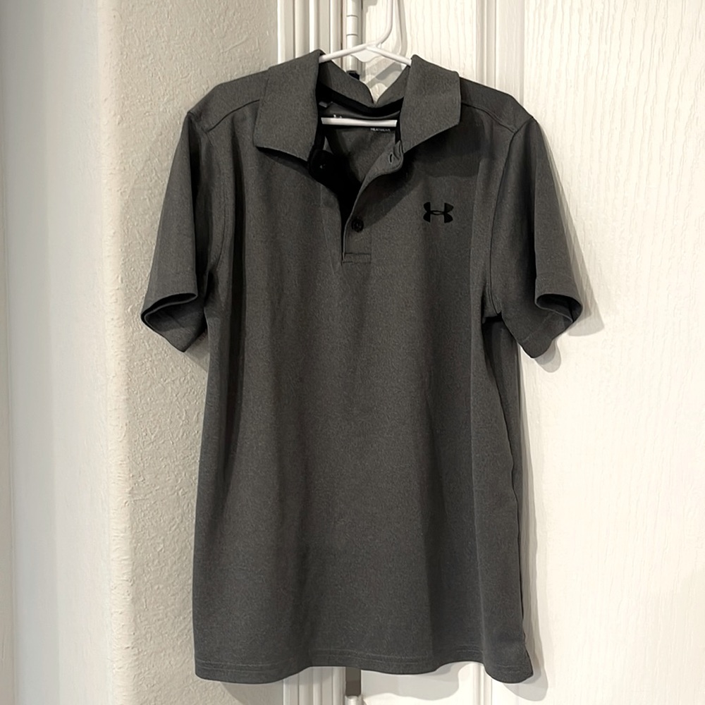 UA Under Armour Boys Youth Performance Heat Gear Polo Shirt Grey Large